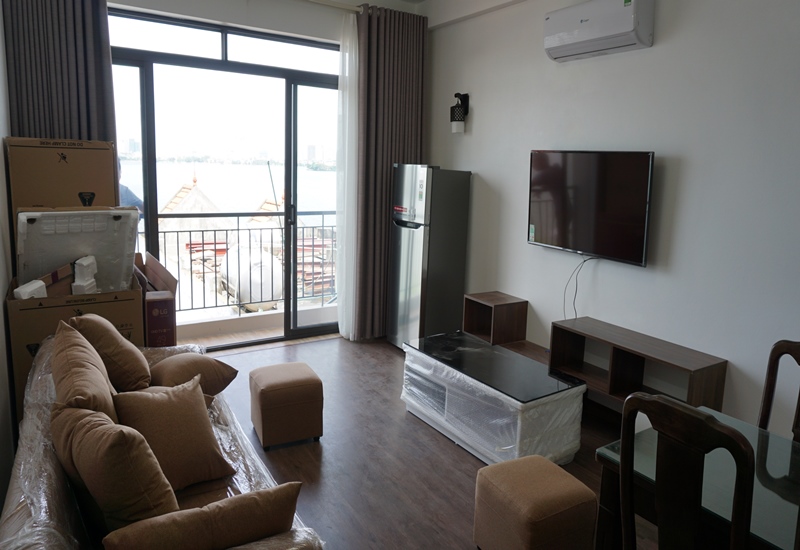 Balcony, Lake view apartment for rent with 02 bedrooms in Yen Phu Village, Tay Ho