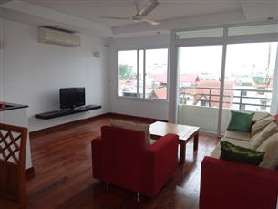 Balcony, wooden floor apartment with 02 bedrooms for rent in To Ngoc Van, Tay Ho