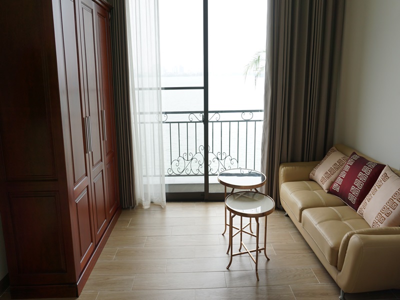 Lake view, balcony studio apartment for rent in Yen Phu Village, Tay Ho